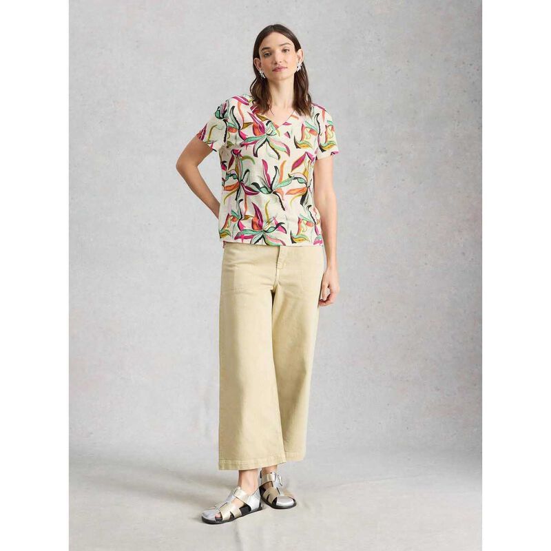 White Stuff Susie V Neck Linen Tee image number 3